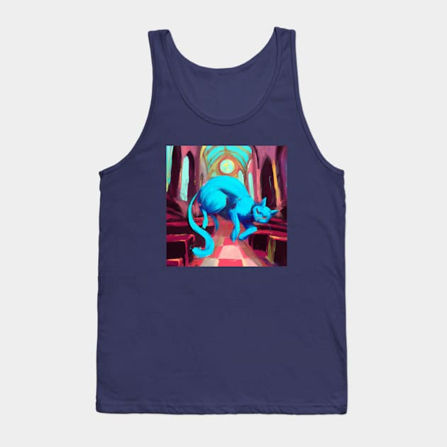 Psychic Blue Cat Levitates in Church Tank Top by Star Scrunch